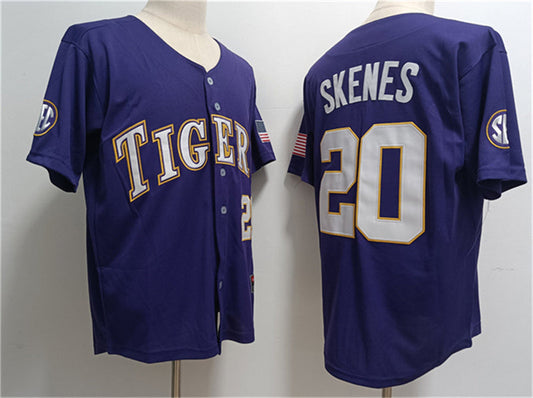 L.Tigers #20 Paul Skenes Purple 2023 Stitched Baseball Jersey American College Jerseys
