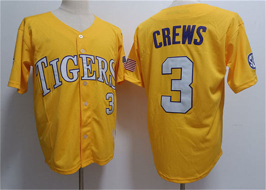 L.Tigers #3 ylan Crews Gold 2023 Stitched Baseball Jersey American College Jerseys
