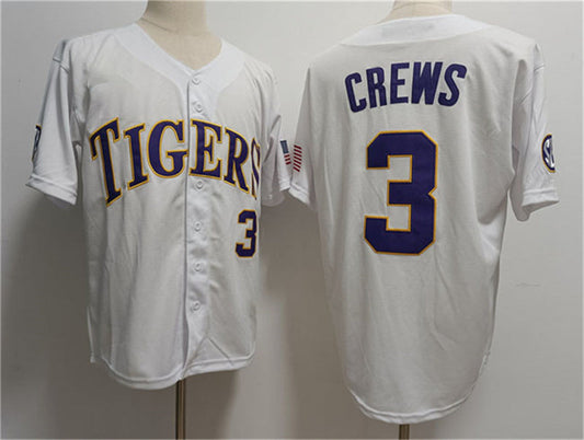 L.Tigers #3 ylan Crews White 2023 Stitched Baseball Jersey American College Jerseys