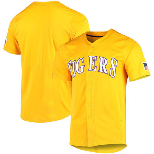 L.Tigers Vapor Untouchable Elite Replica Full-Button Baseball Jersey  Gold Stitched American College Jerseys