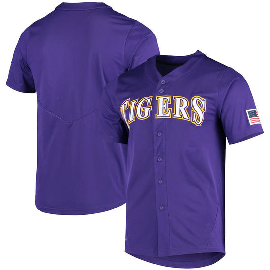 L.Tigers Vapor Untouchable Elite Replica Full-Button Baseball Jersey Purple Stitched American College Jerseys