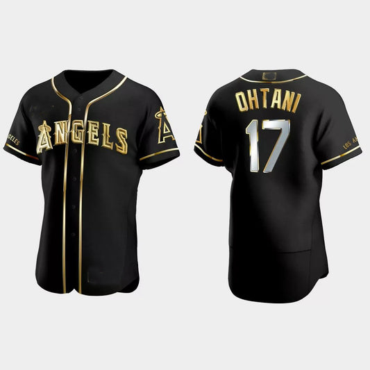 Los Angeles Angels #17 Shohei Ohtani Gold Edition Authentic Jersey ¨C Black Men Youth Women Baseball Jerseys
