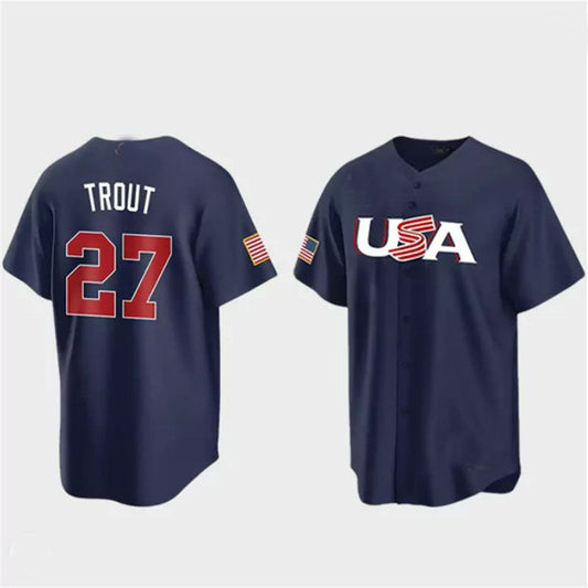 #27 Mike Trout USA Baseball 2023 World Baseball Classic Jersey ¨C Navy Stitches Baseball Jerseys