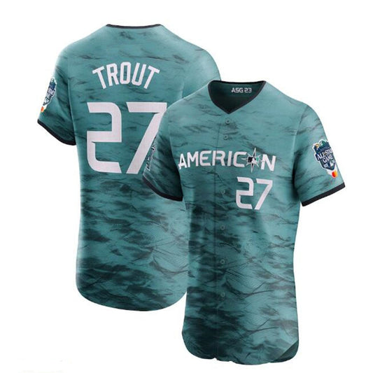 #27 Mike Trout American League 2023 All-Star Game Vapor Premier Elite Player Jersey - Teal Baseball Jerseys