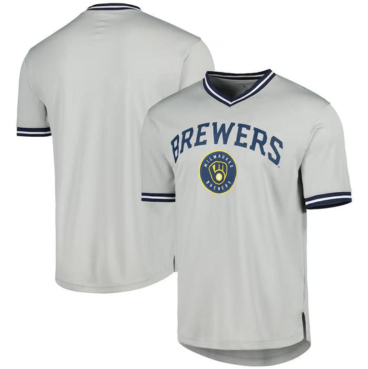 Milwaukee Brewers Gray V-Neck Jersey Baseball Jerseys