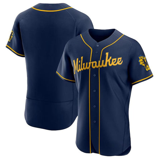Milwaukee Brewers Navy Alternate Authentic Team Logo Jersey Baseball Jerseys