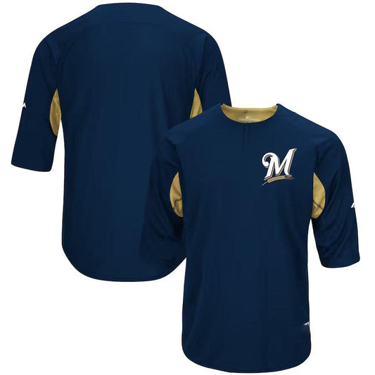 Milwaukee Brewers Navy Gold Majestic Authentic Collection On-Field Batting Practice Jersey Baseball Jerseys
