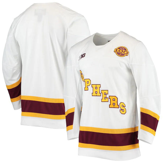 M.Golden Gophers 100 Seasons Replica Hockey Jersey White Stitched American College Jerseys