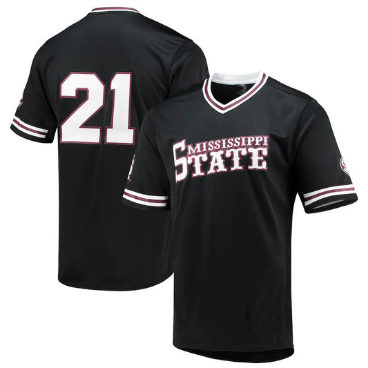 M.State Bulldogs Replica V-Neck Baseball Jersey Black Stitched American College Jerseys