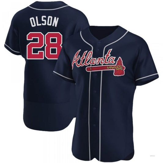 Atlanta Braves #28 Matt Olson Navy Alternate Jersey Stitches Baseball Jerseys