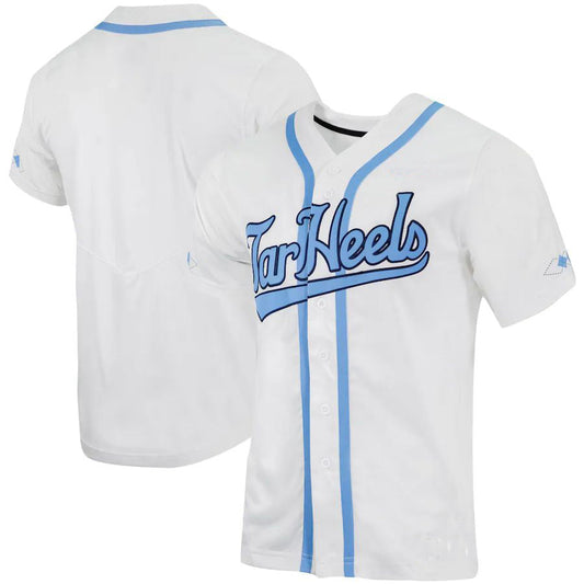 N.Carolina Tar Heels Replica Full-Button Baseball Jersey White Stitched American College Jerseys