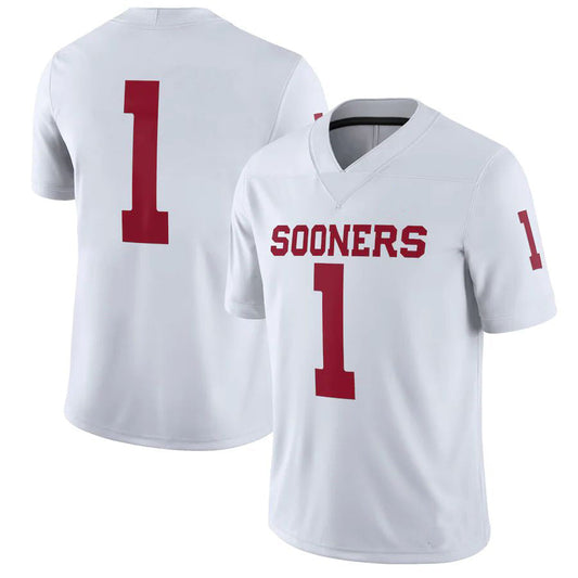 #1 O.Sooners Jordan Brand Away Game Jersey White Football Jersey Stitched American College Jerseys