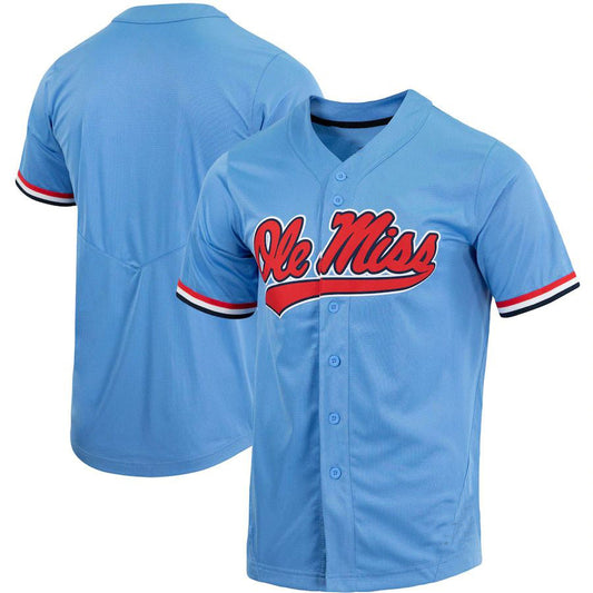 O.Miss Rebels Replica Full-Button Baseball Jersey Powder Blue Stitched American College Jerseys