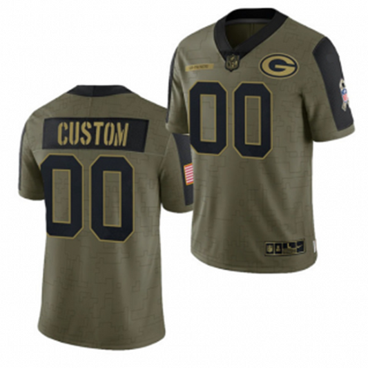 Custom GB.Packers Olive ACTIVE PLAYER Custom 2021 Salute To Service Limited Stitched American Football Jerseys