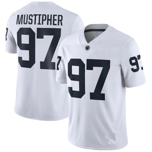 P.State Nittany Lions #97 PJ Mustipher NIL Replica Football Jersey White Stitched American College Jerseys
