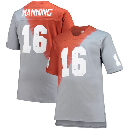 T.Volunteers #16 Peyton Manning Mitchell & Ness Name & Number Tie-Dye V-Neck T-Shirt Gray Tennessee Orange Stitched American College Jerseys