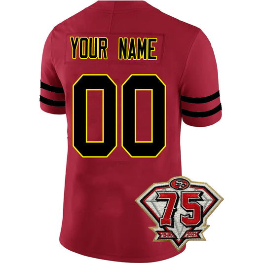 Custom SF.49ers Men's Kids Women's Football Jerseys Color Red Black And White With 75th Patch
