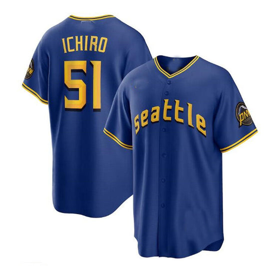 Seattle Mariners #51 Ichiro Suzuki  Royal 2023 City Connect Replica Player Jersey Baseball Jerseys
