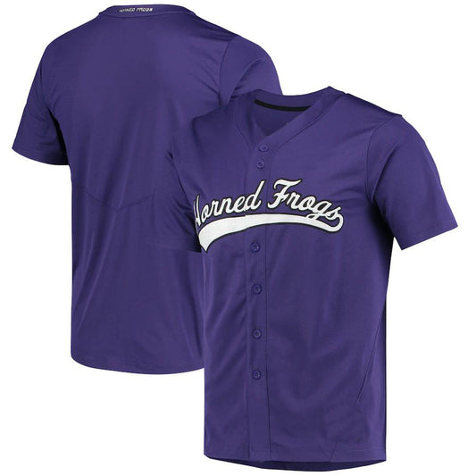 T.Horned Frogs Replica Full-Button Baseball Jersey Purple Stitched American College Jerseys