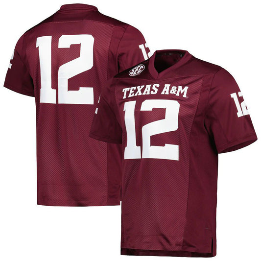 #12 T.A&M Aggies Premier Strategy Jersey  Maroon Stitched American College Jerseys