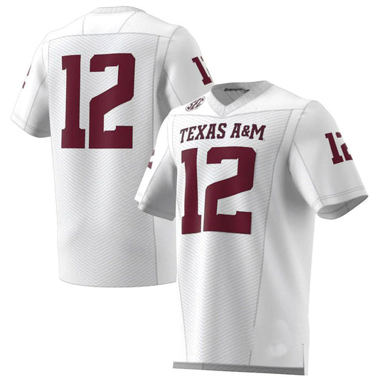 #12 T.A&M Aggies Premier Strategy Jersey White Stitched American College Jerseys