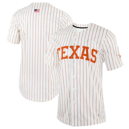 T.Longhorns Pinstripe Replica Full-Button Baseball Jersey White Stitched American College Jerseys