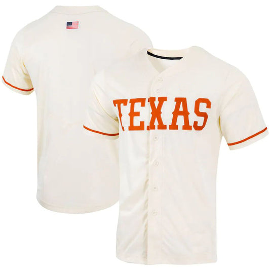 T.Longhorns Replica Full-Button Baseball Jersey Natural Stitched American College Jerseys