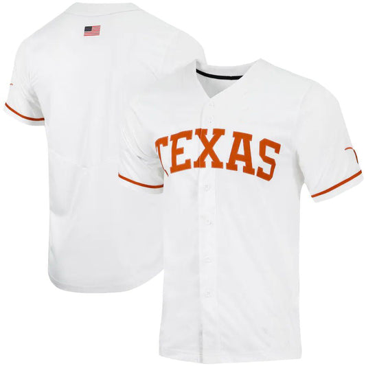 T.Longhorns Replica Full-Button Baseball Jersey - White Stitched American College Jerseys
