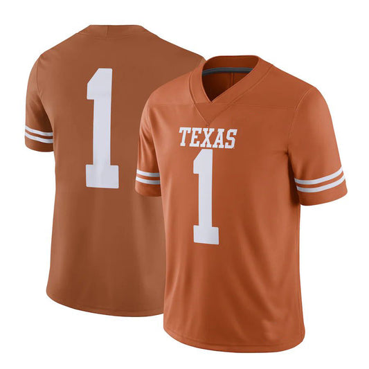 #1 T.Longhorns Home Game Jersey Texas Orange Stitched American College Jerseys