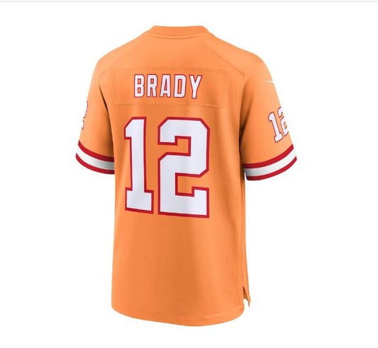 TB.Buccaneers #12 Tom Brady Throwback Game Jersey - Orange Stitched American Football Jerseys