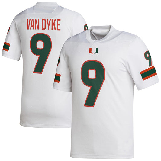 M.Hurricanes #9 Tyler Van Dyke NIL Replica White Football Jersey Stitched American College Jerseys
