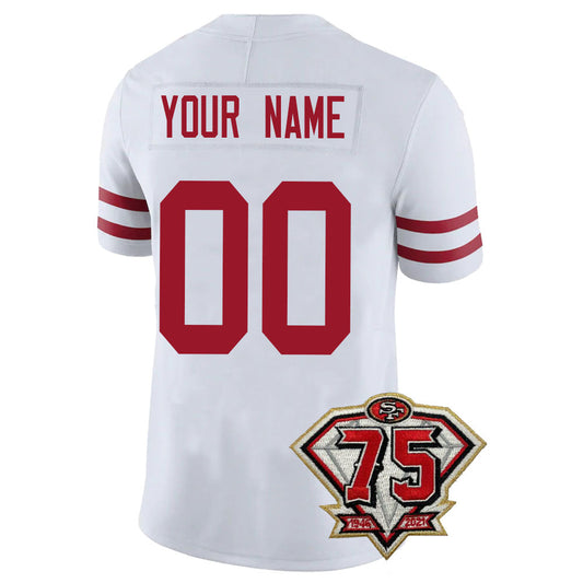 Custom SF.49ers Men's Kids Women's Football Jerseys Color Red Black And White With 75th Patch