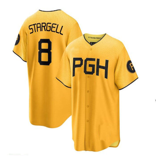 Pittsburgh Pirates #8 Willie Stargell 2023 City Connect Replica Player Jersey - Gold Baseball Jerseys