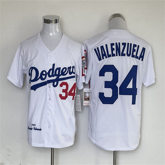 Los Angeles Dodgers #34 Fernando Valenzuela Mitchell & Ness Road 1981 Cooperstown Collection Authentic Jersey - WHITE Baseball Jerseys