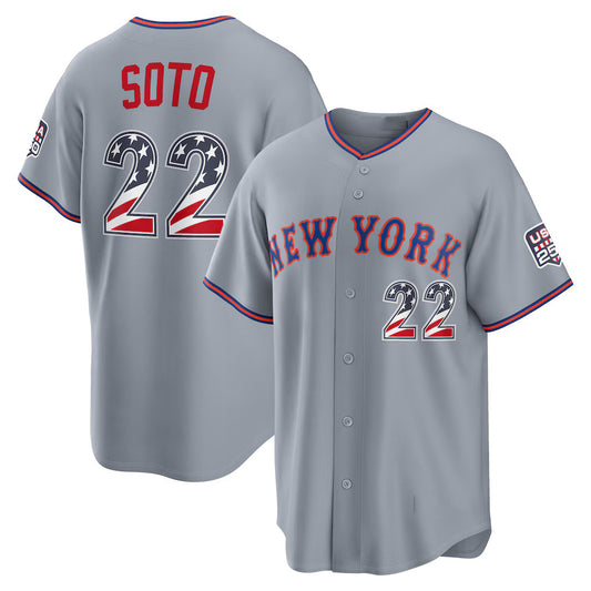 New York Mets #22 Juan Soto USA 250 Fourth of July Road Stadium Jersey - Gray Puhics