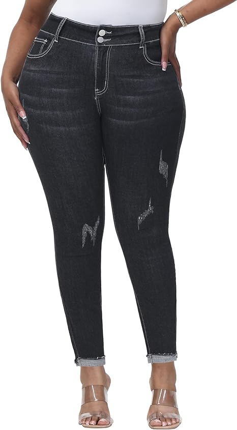 Womens Plus Size Skinny Jeans Stretchy High Waisted Ankle Jean