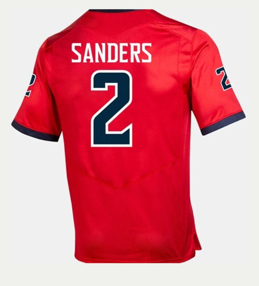 #2 Shedeur Sanders Red J.State Tigers Under Armour Team Wordmark Replica Football Jersey  Red Stitched American College Jerseys