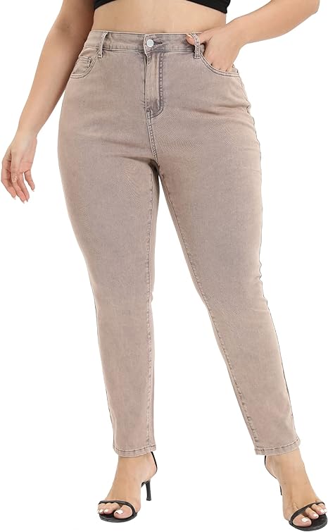 Womens Plus Size Skinny Tapered Pants Comfy Stretch High Waist Ankle Jean