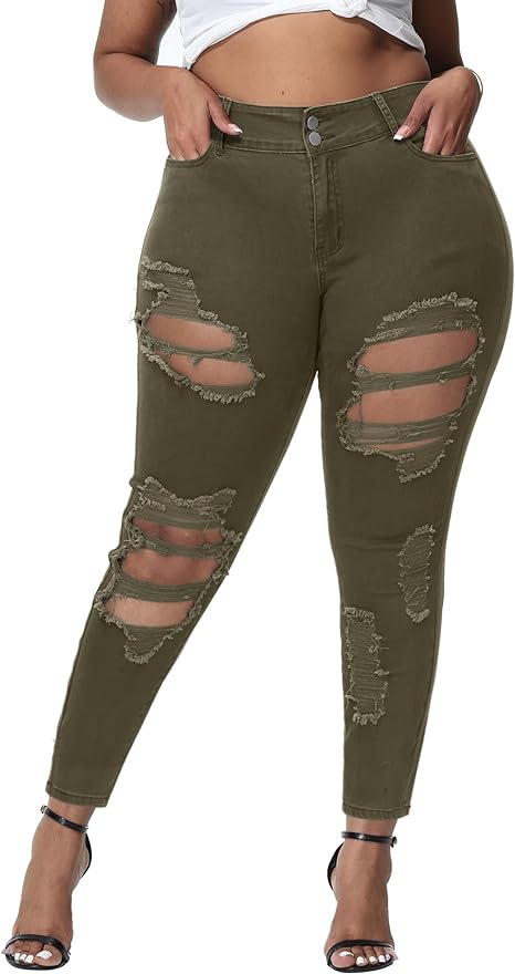 Womens Plus Size Skinny Jeans Stretchy High Waisted Ankle Jean