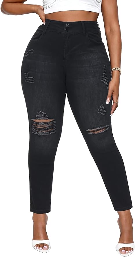 Womens Plus Size Skinny Jeans Stretchy High Waisted Ankle Jean