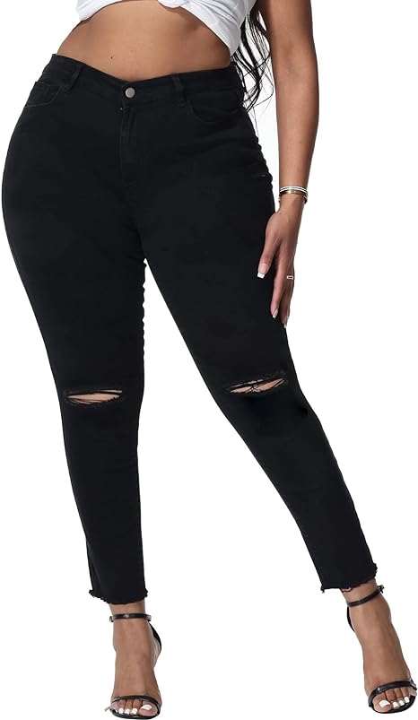 Womens Plus Size Skinny Jeans Stretchy High Waisted Ankle Jean