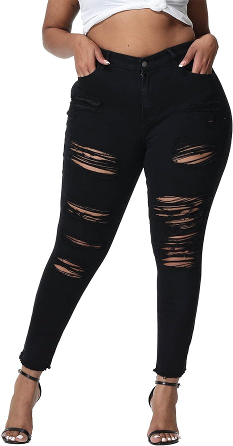 Womens Plus Size Skinny Jeans Stretchy High Waisted Ankle Jean