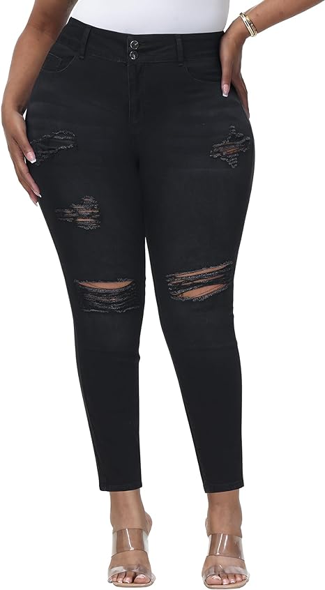 Womens Plus Size Skinny Jeans Stretchy High Waisted Ankle Jean