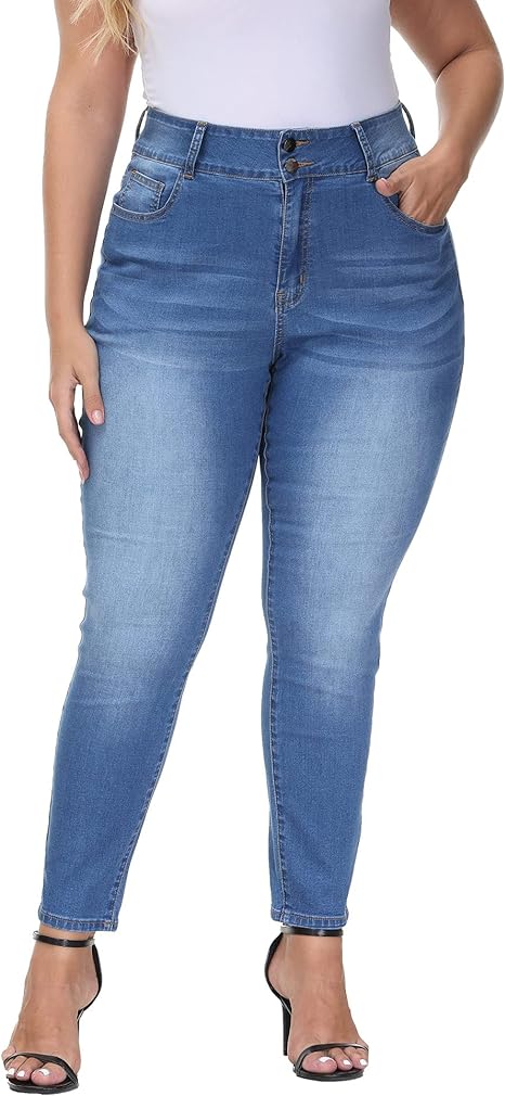 Womens Plus Size Skinny Jeans Stretchy High Waisted Ankle Jean