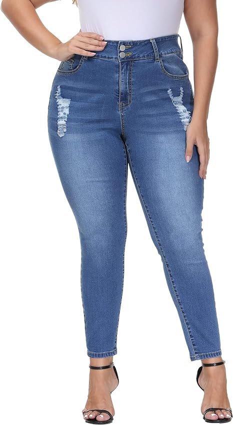 Womens Plus Size Skinny Jeans Stretchy High Waisted Ankle Jean