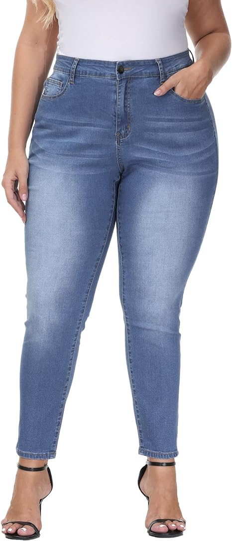 Womens Plus Size Skinny Jeans Stretchy High Waisted Ankle Jean