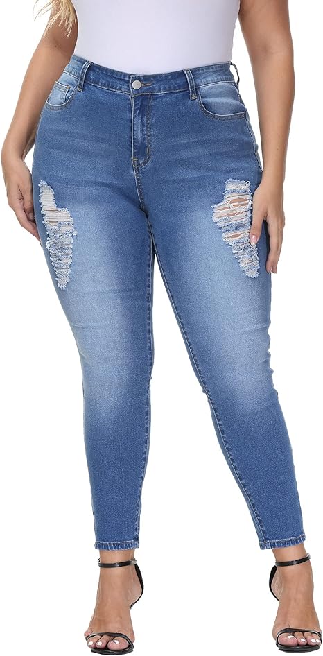 Womens Plus Size Skinny Jeans Stretchy High Waisted Ankle Jean