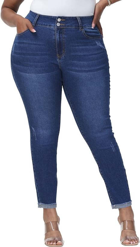 Womens Plus Size Skinny Jeans Stretchy High Waisted Ankle Jean