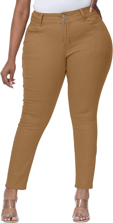 Womens Plus Size Skinny Tapered Pants Comfy Stretch High Waist Ankle Jean