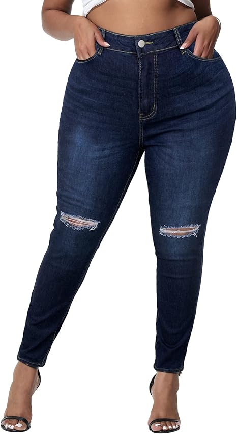 Womens Plus Size Skinny Jeans Stretchy High Waisted Ankle Jean